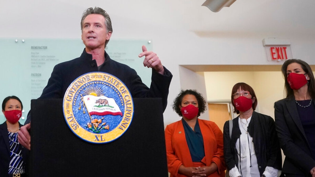 Gov. Gavin Newsom speaks at a news conference in Oakland, California, Wednesday, Oct. 27, 2021.