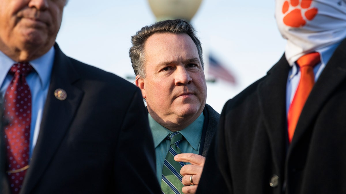 UNITED STATES - DECEMBER 3: Rep. Alex Mooney, R-W.Va., and members of the House Freedom Caucus conduct a news conference to call on Attorney General William Barr to release findings of an investigation into allegations of 2020 election fraud. (Photo By Tom Williams/CQ-Roll Call, Inc via Getty Images)