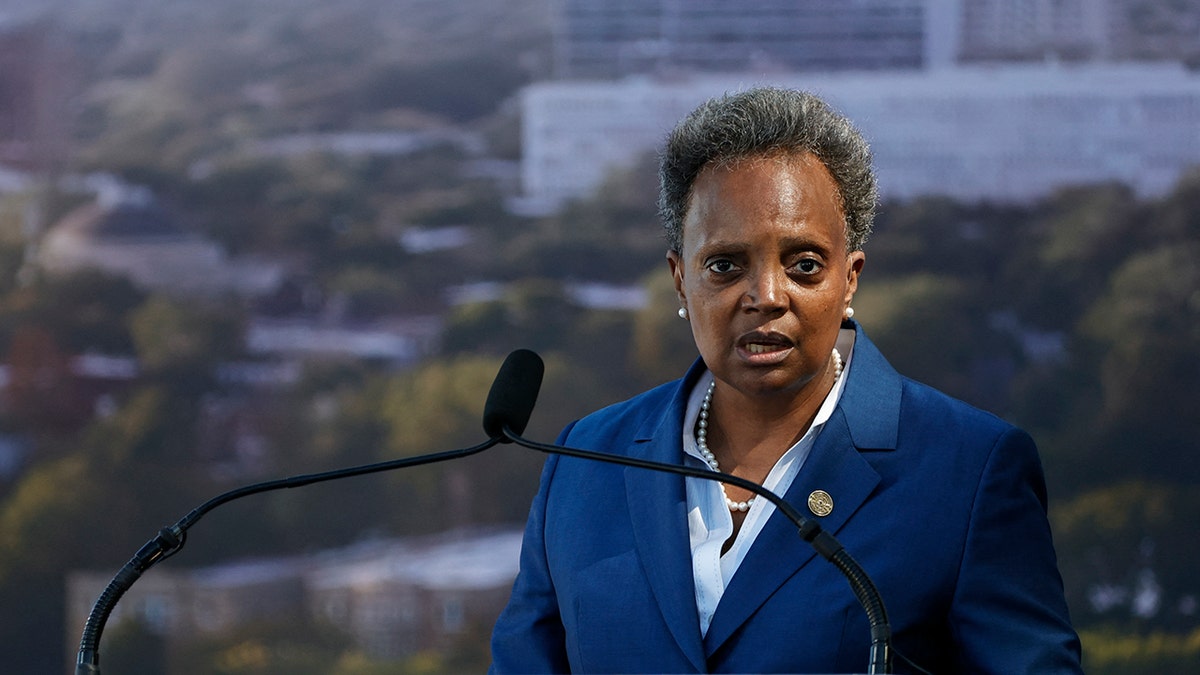 Chicago mayor Lori Lightfoot speaks during the groundbreaking ceremony for the Obama Presidential Center at Jackson Park on September 28, 2021 in Chicago, Illinois.