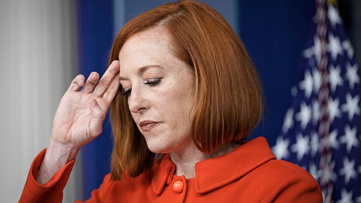 White House Press Secretary Jen Psaki pauses while speaking during the daily press briefing at the White House October 12, 2021 in Washington, DC. Earlier on Tuesday, President Joe Biden met virtually with G20 leaders to discuss Afghanistan.