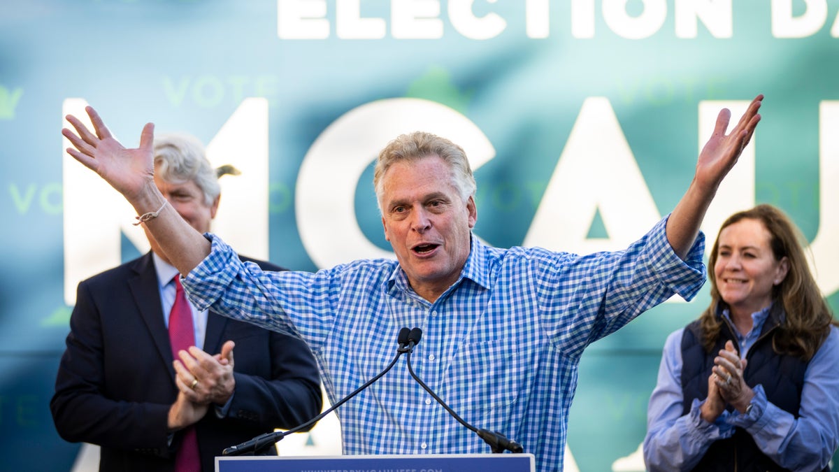 ARLINGTON, VA - OCTOBER 22: Democratic gubernatorial candidate, former Virginia Gov. Terry McAuliffe speaks during a bus tour kickoff rally October 22, 2021 in Arlington, Virginia. The Virginia gubernatorial election is November 2, where McAuliffe will face Republican candidate Glenn Youngkin. (Photo by Drew Angerer/Getty Images)