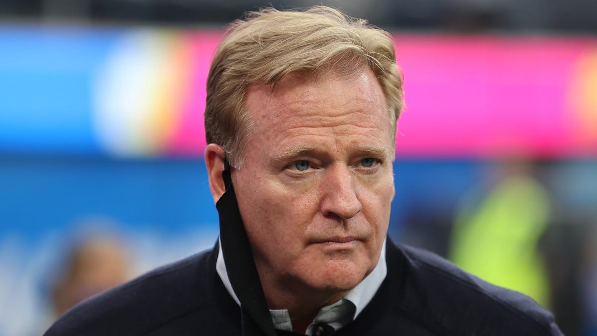 NFL commissioner Roger Goodell looks on before the Las Vegas Raiders play against the Los Angeles Chargers at SoFi Stadium on Oct. 4, 2021, in Inglewood, Calif.