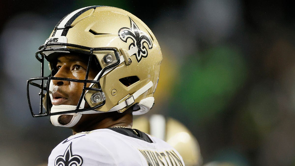 Jameis Winston #2 of the New Orleans Saints looks on against the Seattle Seahawks during the fourth quarter at Lumen Field on Oct. 25, 2021 in Seattle, Washington.