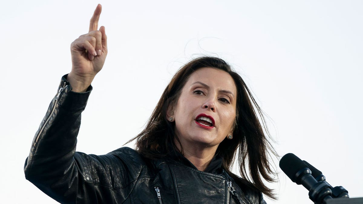 DETROIT, MI - OCTOBER 31: Gov. Gretchen Whitmer speaks during a drive-in campaign rally with Democratic presidential nominee Joe Biden and former President Barack Obama at Belle Isle on October 31, 2020 in Detroit, Michigan.  (Photo by Drew Angerer/Getty Images)