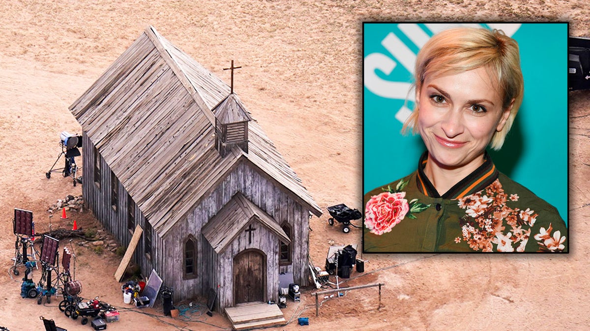 This aerial photo shows church on the Bonanza Creek Ranch in Santa Fe, N.M., where the shooting of Halyna Hutchins took place. 