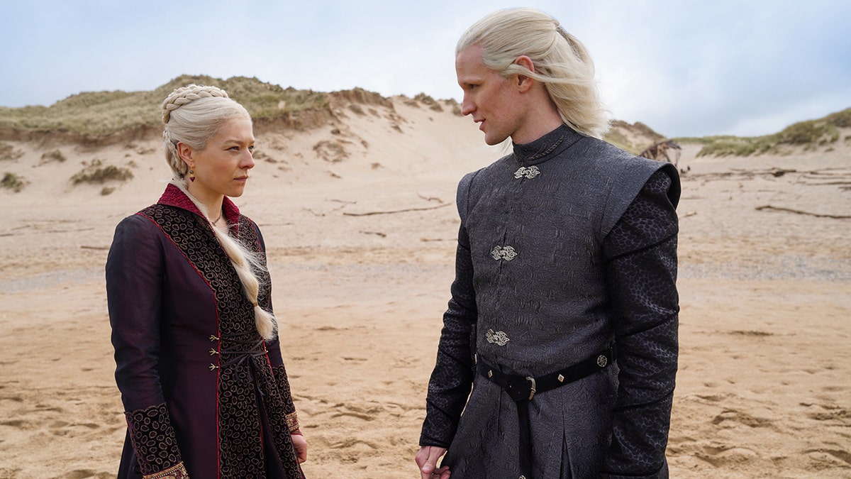 Aegon II and Rhaenyra Targaryen are pictured standing next to each other in House of Dragon