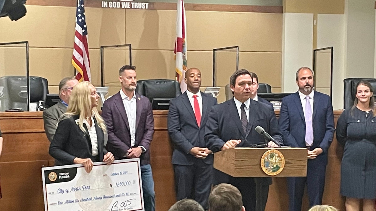 Florida Gov. Ron DeSantis at North Port press conference on Oct. 15, 2021.