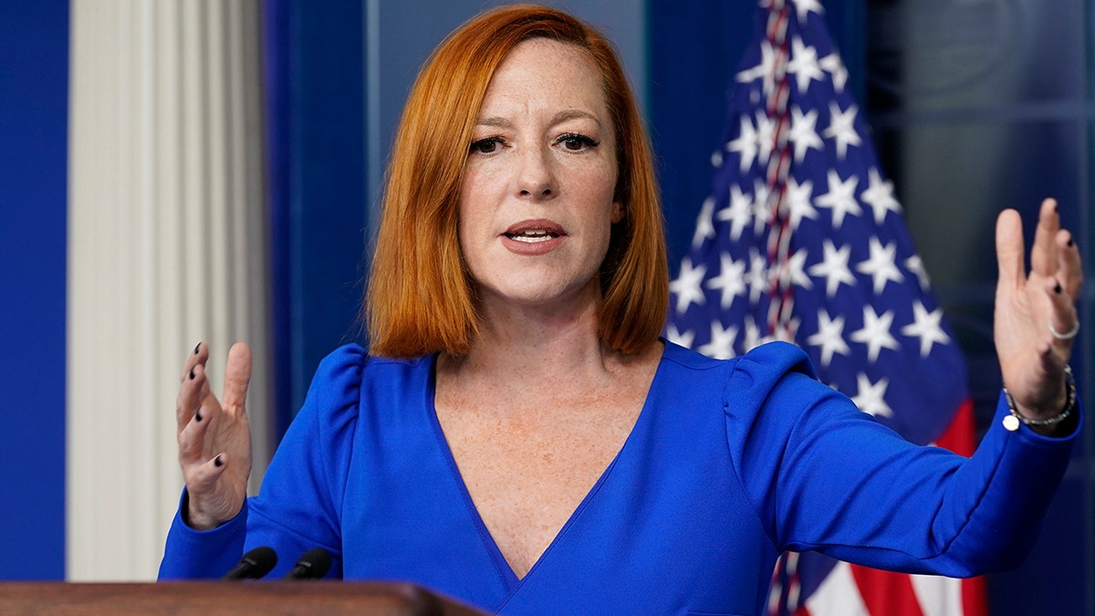 White House press secretary Jen Psaki speaks with media