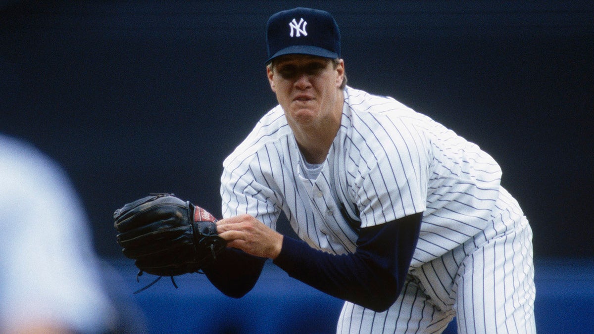 Jim Abbott #25 of the New York Yankees, pitches during a game in the 1993 season at Yankee Stadium in Bronx, New York.