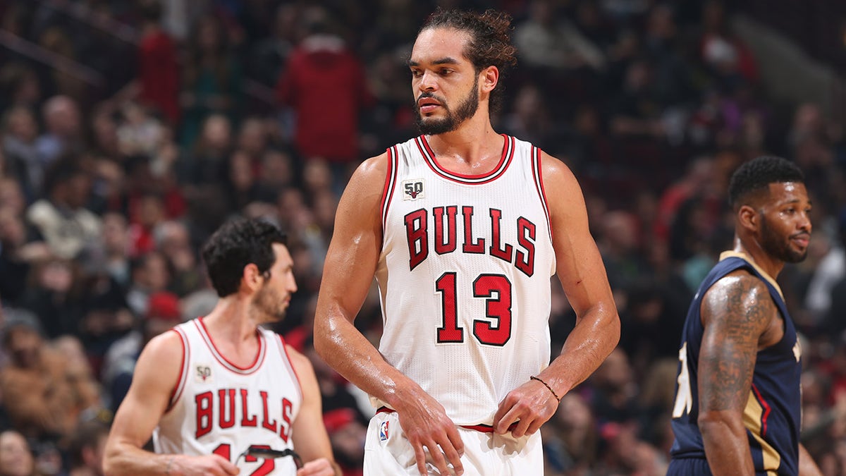 CHICAGO, IL - DECEMBER 12:  Joakim Noah #13 of the Chicago Bulls looks on during the game against the New Orleans Pelicans on December 12, 2015 at the United Center in Chicago, Illinois.