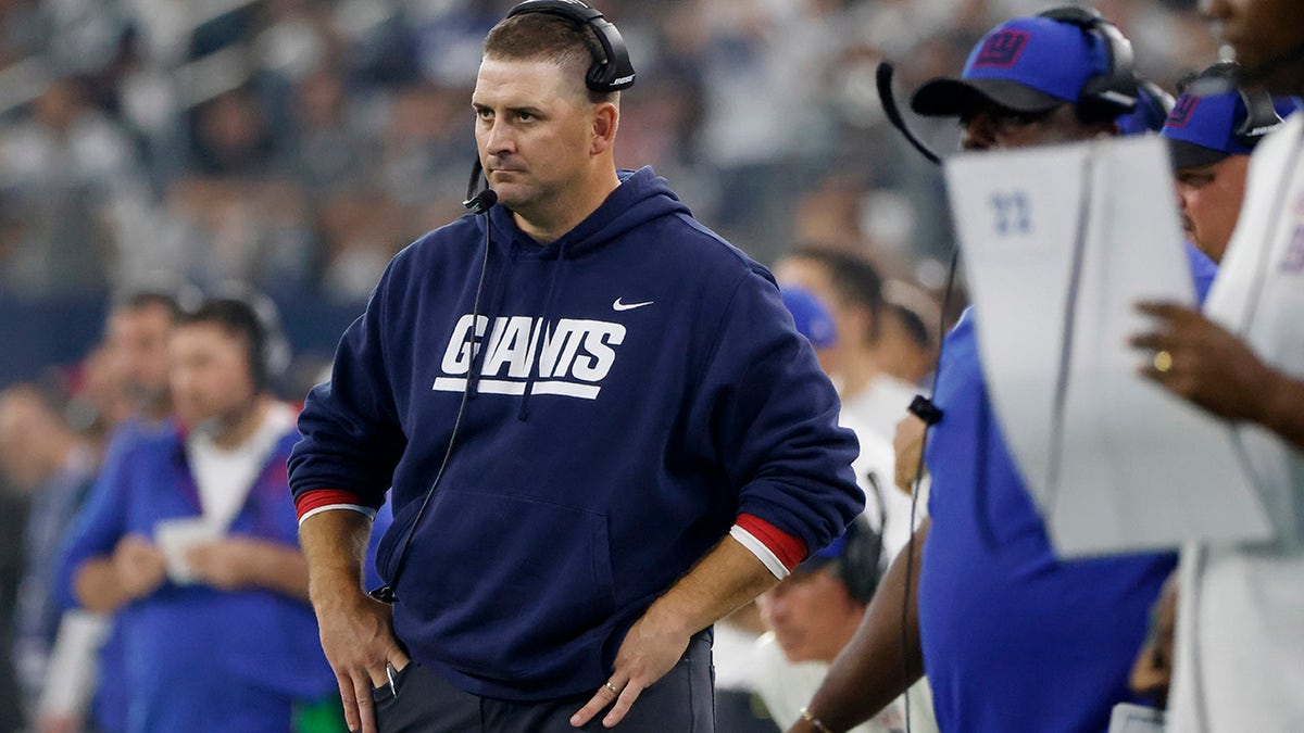 New York Giants head coach Joe Judge watches play against the Dallas Cowboys in the second half of an NFL football game in Arlington, Texas, Sunday, Oct. 10, 2021.