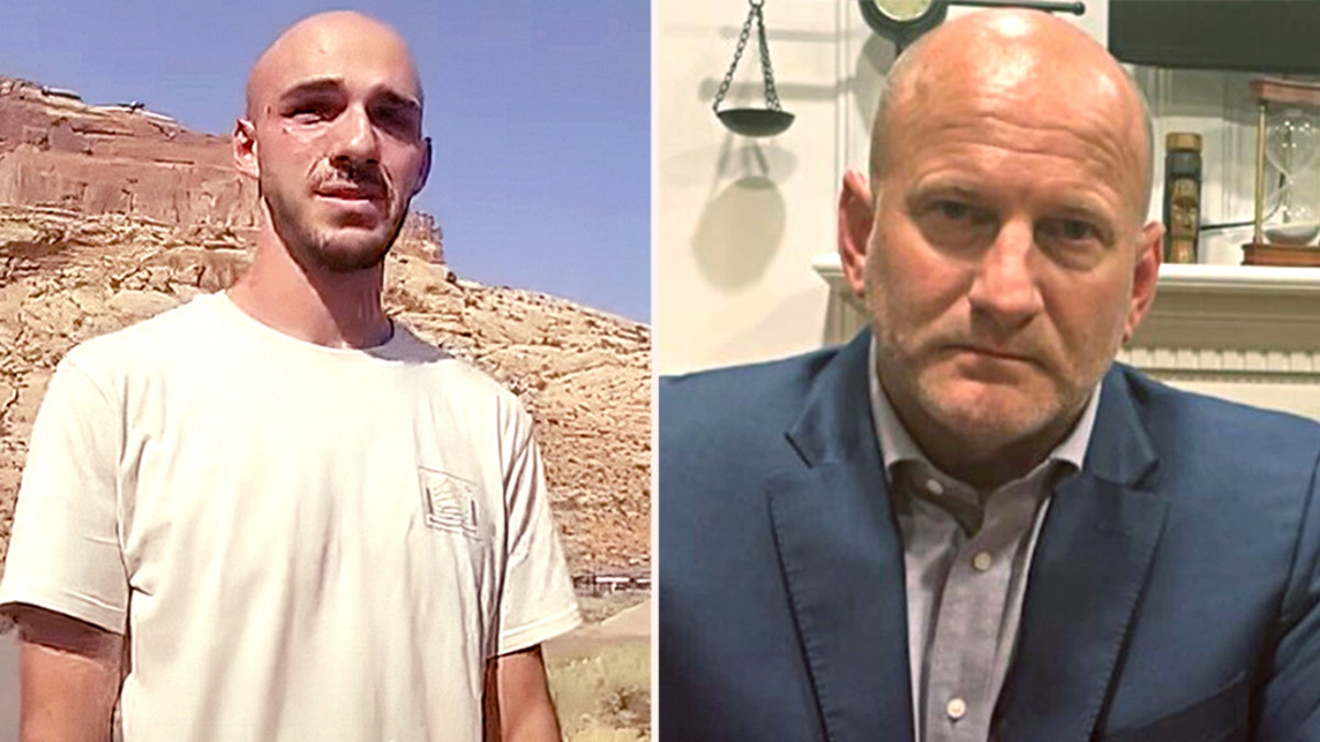 Left: Brian Laundrie on Moab Police bodycam video. Right: Steve Bertolino in his NY office