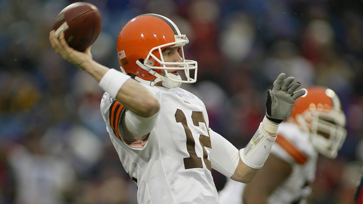 Quarterback Luke McCown #12 of the Cleveland Browns passes the ball against the Buffalo Bills on Dec. 12, 2004 at Ralph Wilson Stadium in Orchard Park, New York. The Bills defeated the Browns 37-7.