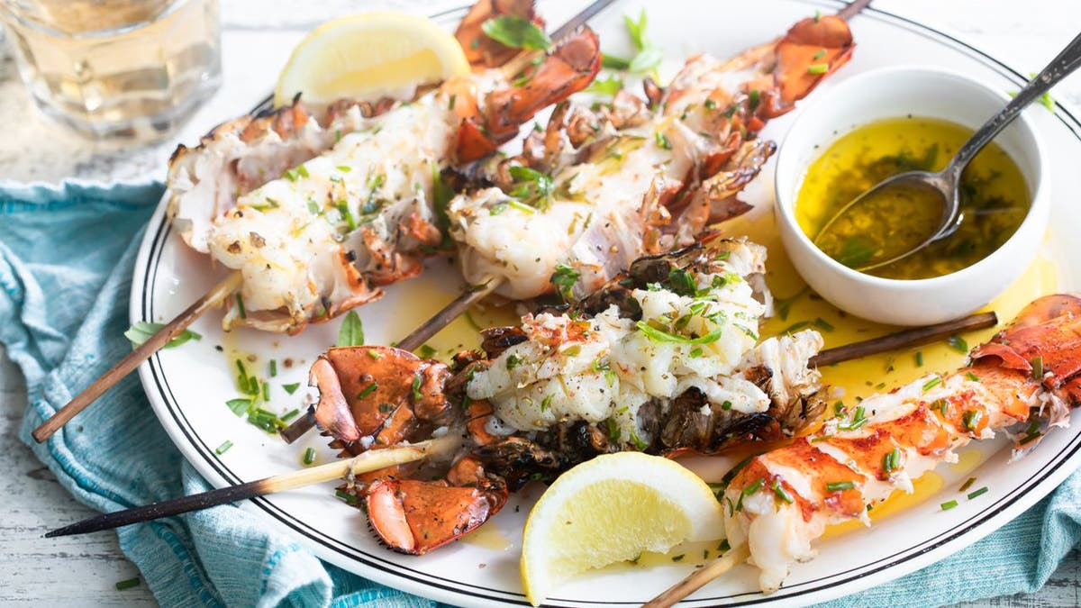 grilled lobster kebab with butter