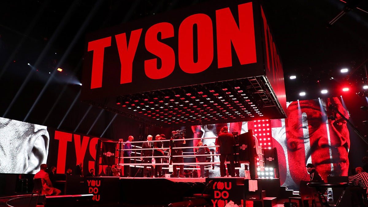 Mike Tyson enters the ring during Mike Tyson vs Roy Jones Jr. presented by Triller at Staples Center on Nov. 28, 2020, in Los Angeles, California.