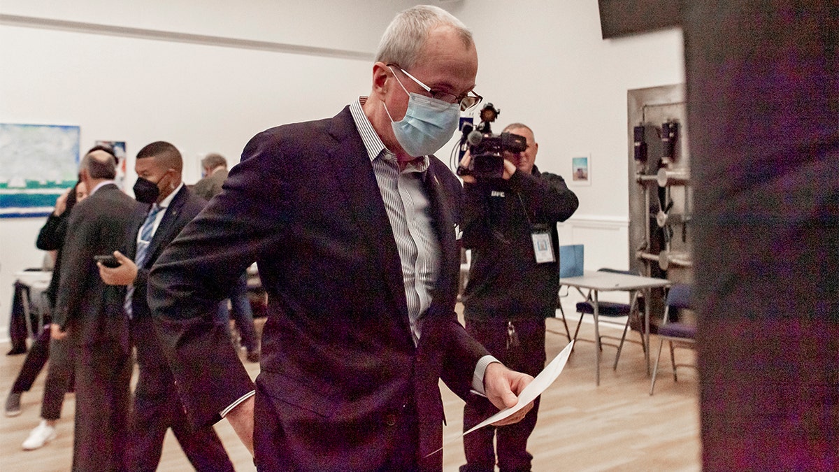 Gov. Phil Murphy casts his vote at the Arts and Cultural Center in Long Branch, N.J. on Saturday, Oct. 23, 2021. (John Jones /NJ Advance Media via AP)