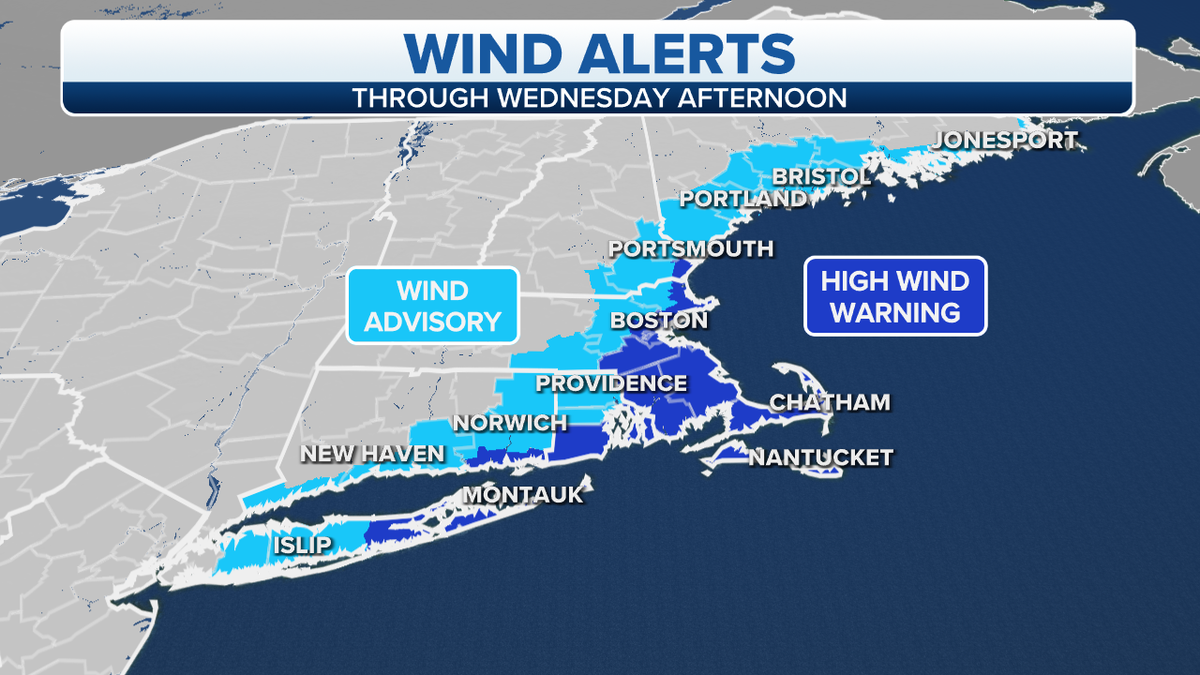 Wind alerts in the Northeast, New England areas
