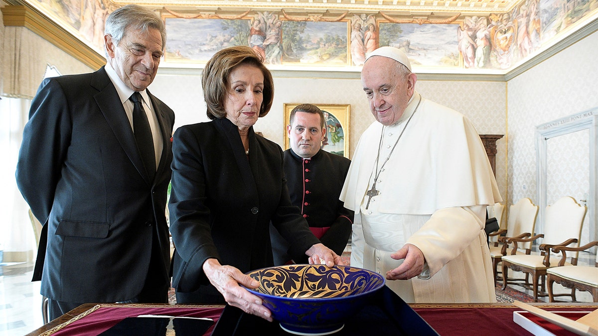 U.S. Speaker of the House Nancy Pelosi and her husband Paul Pelosi meet with Pope Francis at the Vatican Oct. 9, 2021.  