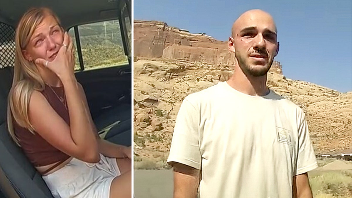 Screengrabs from police bodycam in Moab, Utah, on Aug. 12 show the couple following a domestic violence call.