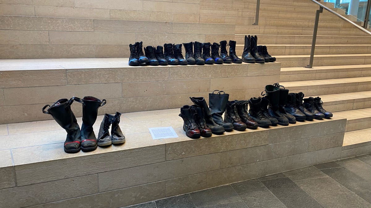 The boots of firefighters who resigned from the Seattle Fire Department. Courtesy of Andy Pittman.