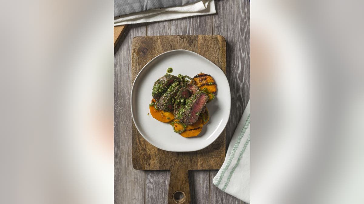 Try this Pumpkin Seed Pesto Sirloin with Spicy Coconut Roasted Sweet Potatoes in celebration of National Pumpkin Seed Day.
