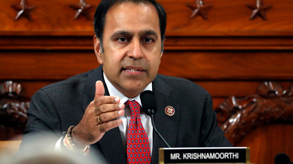 Representative Raja Krishnamoorthi, a Democrat from Illinois, questions witnesses during a House Intelligence Committee impeachment inquiry hearing in Washington, D.C., U.S., on Tuesday, Nov. 19, 2019. The committee plans to hear from eight witnesses in open hearings this week in the impeachment inquiry into President Donald Trump.