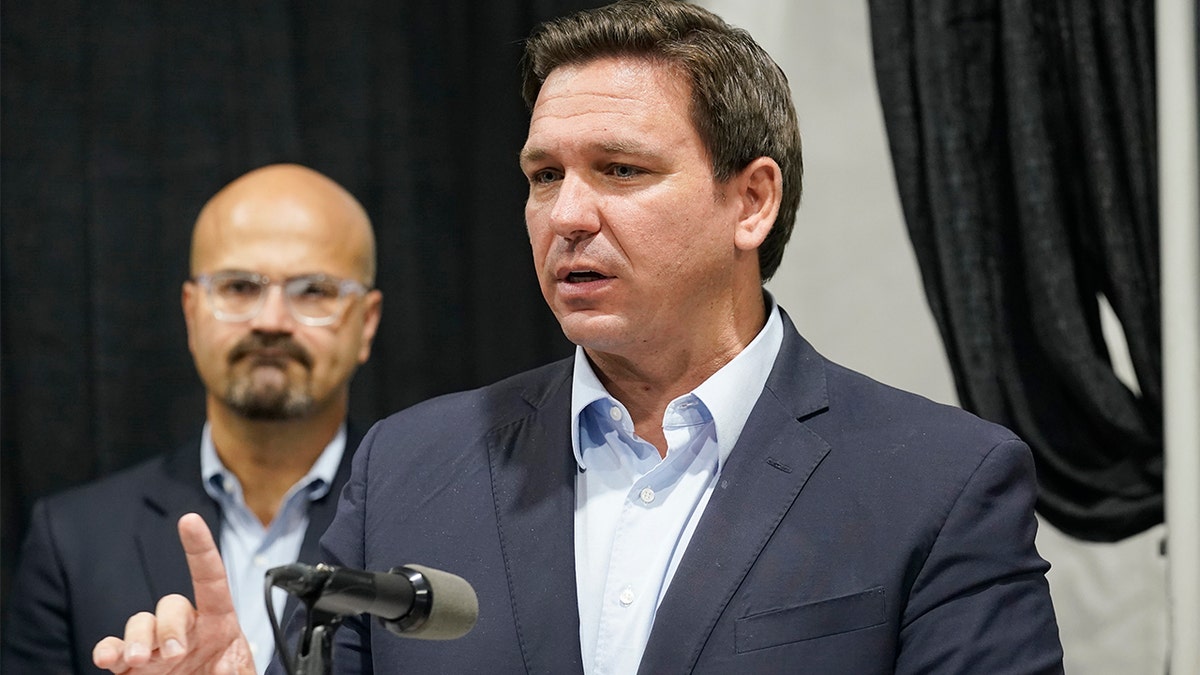 FILE - Florida Gov. Ron DeSantis speaks at the opening of a monoclonal antibody site Wednesday, Aug. 18, 2021, in Pembroke Pines, Fla. (AP Photo/Marta Lavandier)