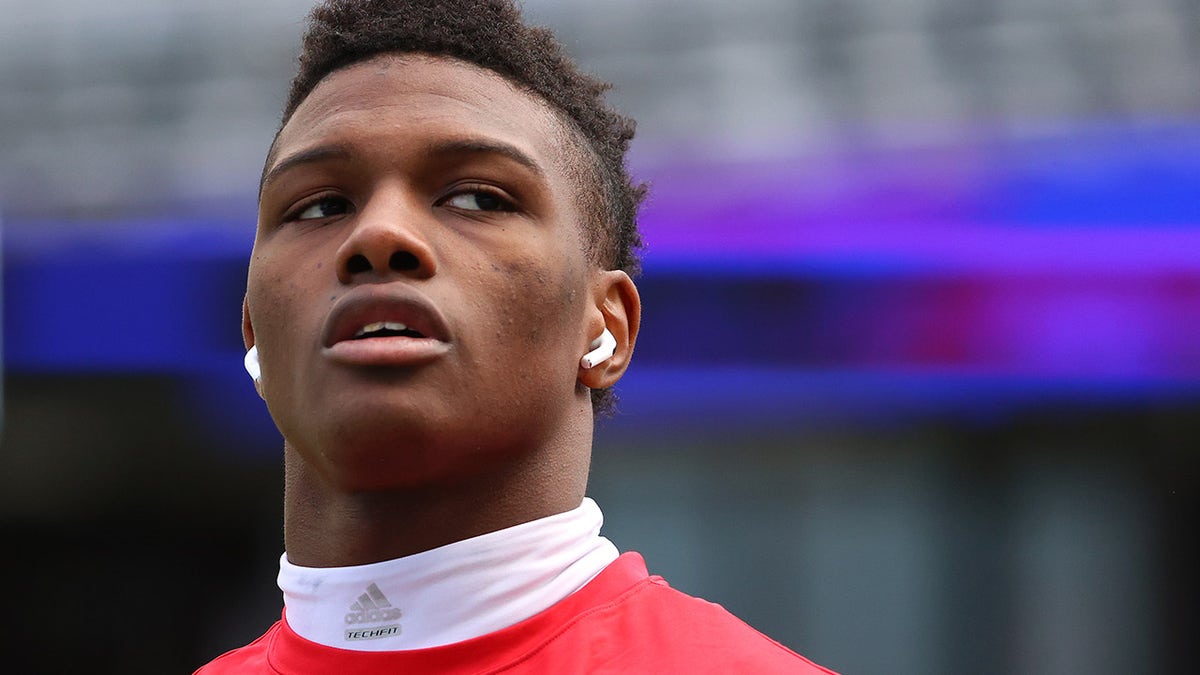 Samy Johnson #1 of the Arkansas State Red Wolves looks on before the game against the Washington Huskies at Husky Stadium on September 18, 2021 in Seattle, Washington.