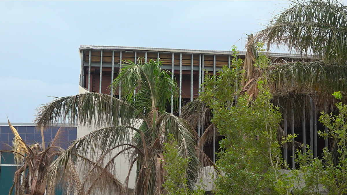 Part of the outside wall of South Lafourche High School was ripped off during Ida.