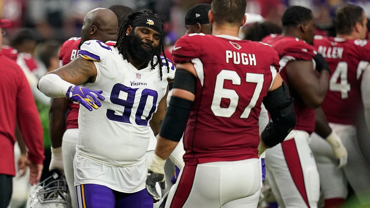 Minnesota Vikings defensive tackle Sheldon Richardson (90) during the second half of an NFL football game, Sunday, Sept. 19, 2021, in Glendale, Ariz. The Cardinals won 34-33. 