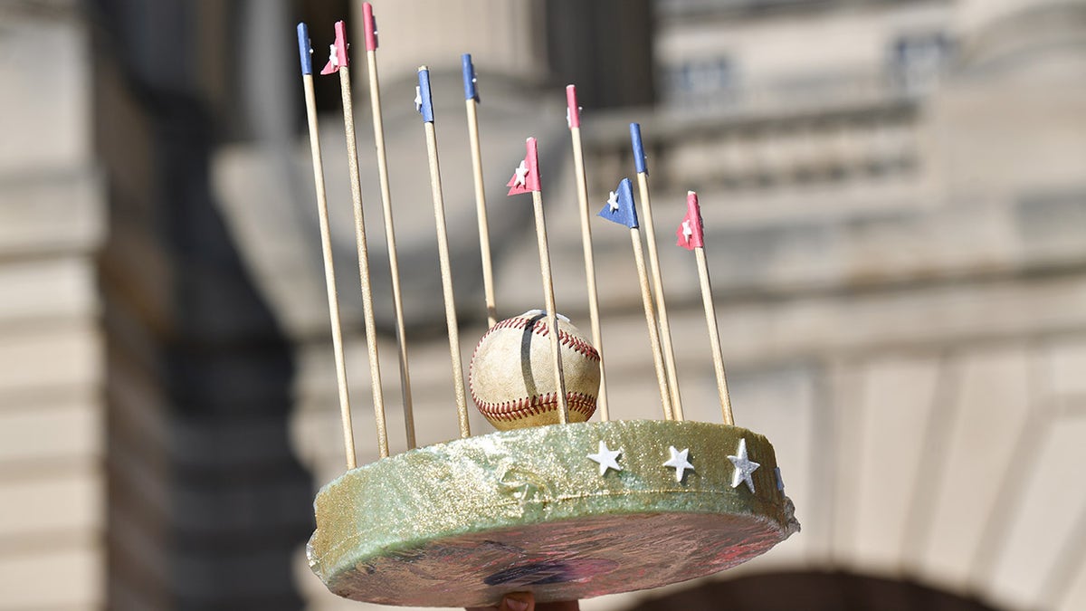 A Washington Nationals fan created a replica of the trophy that The Washington Nationals has earned for winning its first World Series on Nov. 2, 2019.