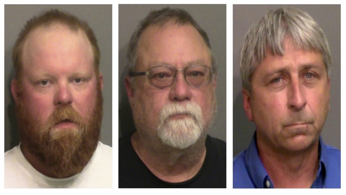 This combination of booking photos provided by the Glynn County, Ga., Detention Center, shows, from left, Travis McMichael, his father, Gregory McMichael, and William "Roddie" Bryan Jr. (Glynn County Detention Center via AP, File)