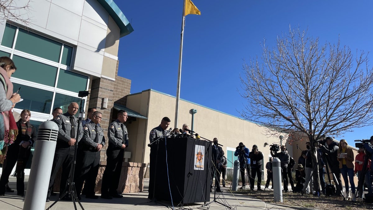 Santa Fe County Sheriff Adan Mendoza speaks to reporters about investigators' initial findings Wednesday in the fatal movie-set shooting in which Alec Baldwin fired a gun used on set, killing a cinematographer and wounding the director.