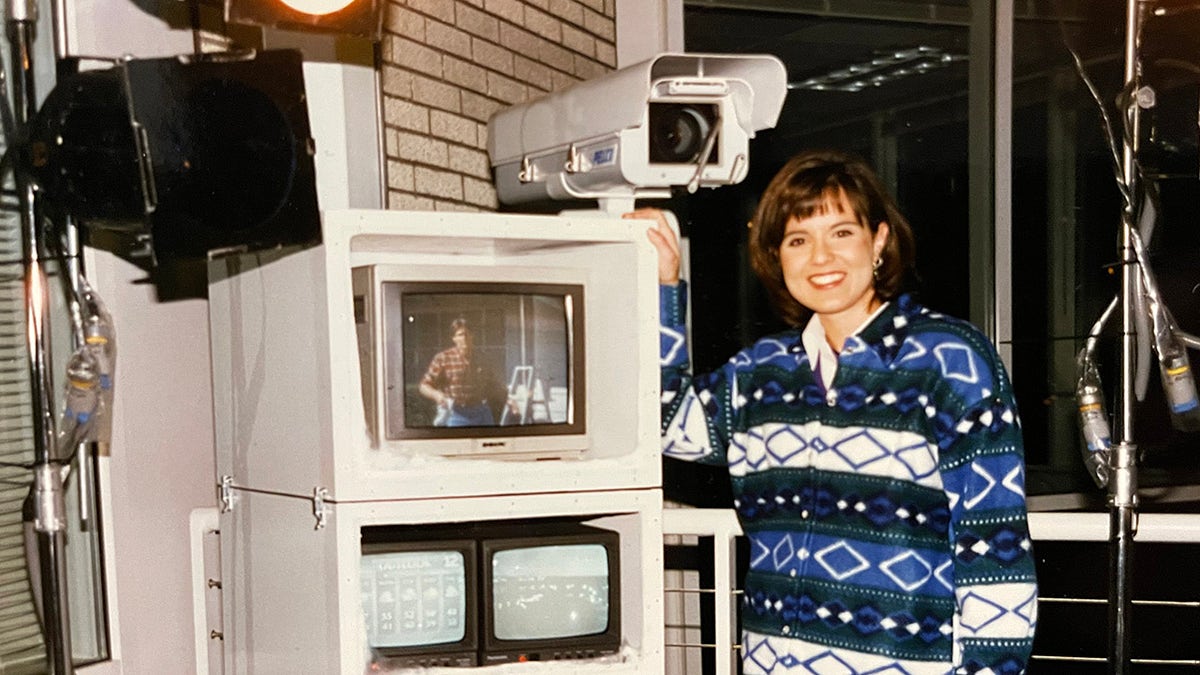 Amy Freeze in 1997 at KPTV in Portland, Oregon on the weather deck which was overlooking the Willamette River.