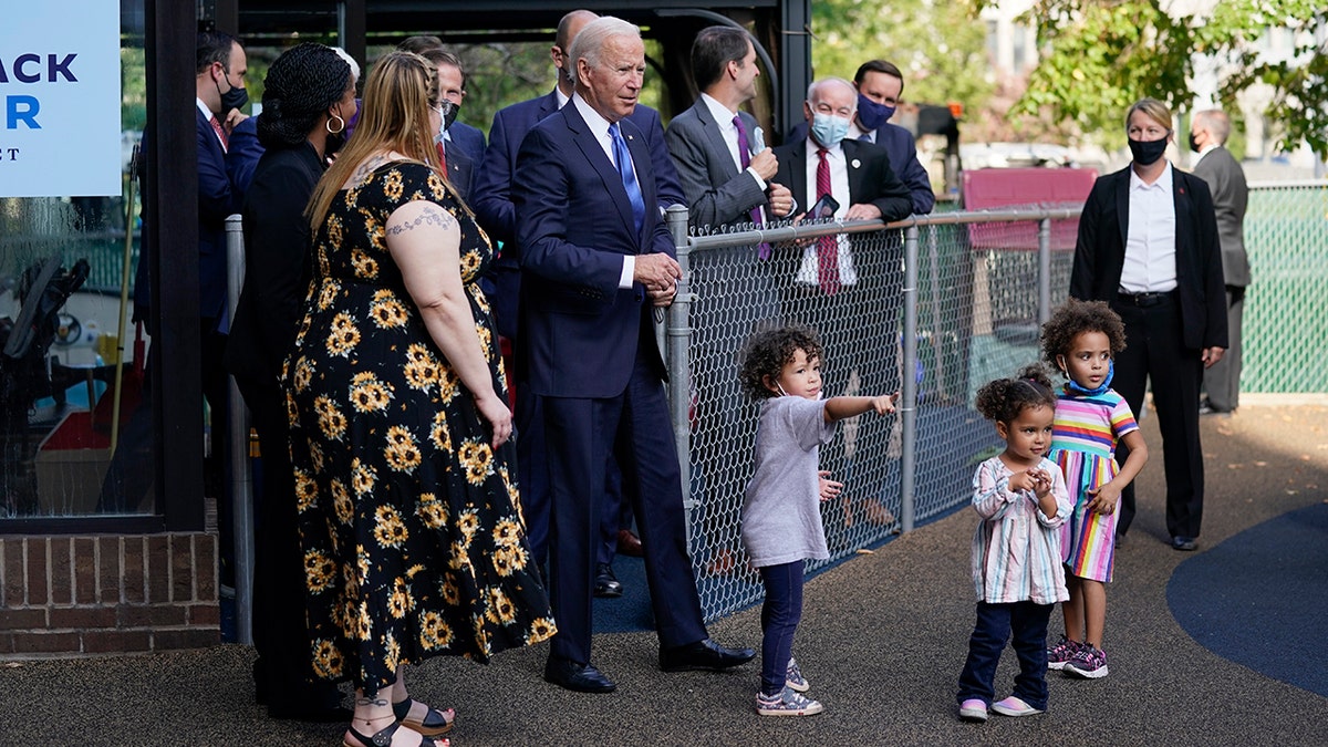 President Joe Biden visits the Capitol Child Development Center, Friday, Oct. 15, 2021, in Hartford, Conn. 