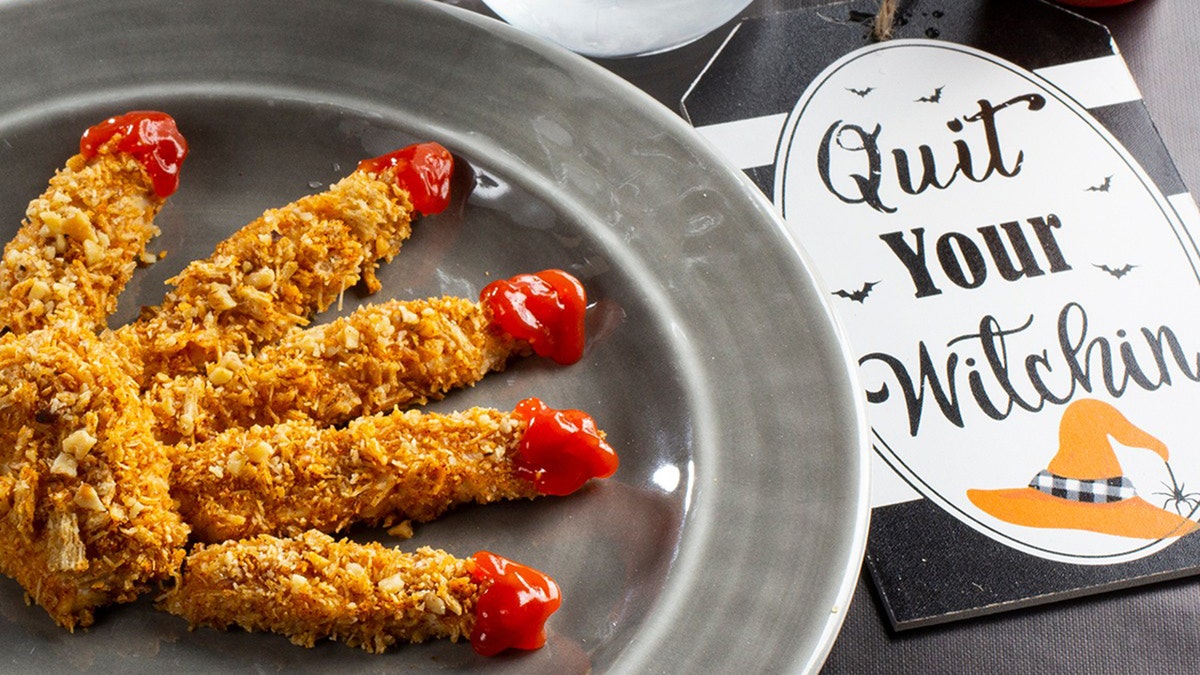 This spooky chicken finger recipe from Mary Alice Cain, a registered dietitian who consults for Dollar General, are easy to make and are better for you than typical chicken fingers. (Dollar General)