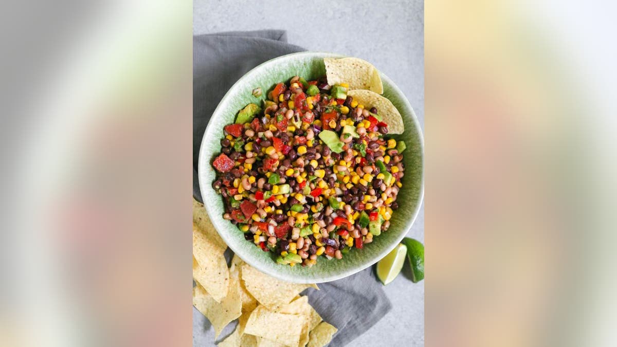 ‘Cowboy Caviar’ can be served with chips or any other foods you like to dip.