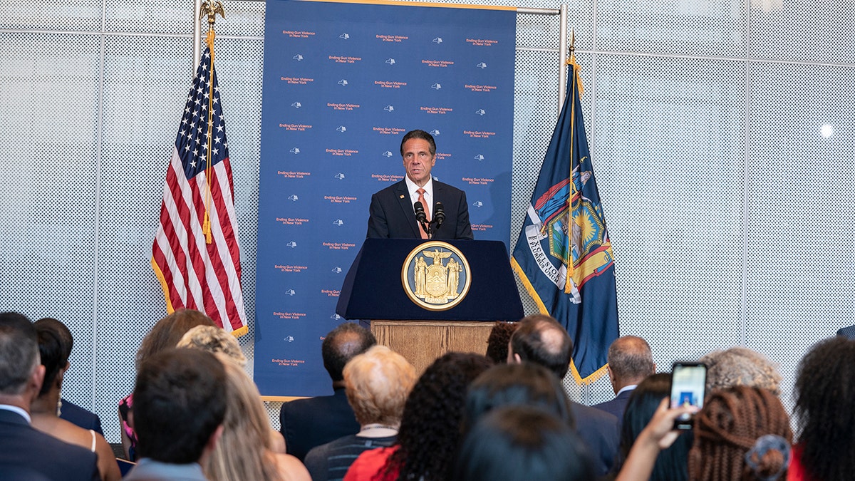 Cuomo speaks about gun violence in the state at John Jay College of Criminal Justice. 