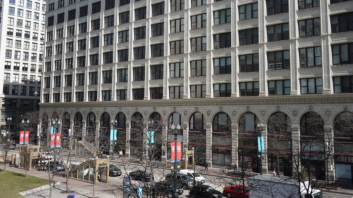 This photo shows looking east across State Street at the DePaul Center, home of the downtown Loop campus of DePaul University in Chicago, Illinois, 2020. Recently, a former DePaul University student was convicted on terrorism charges.