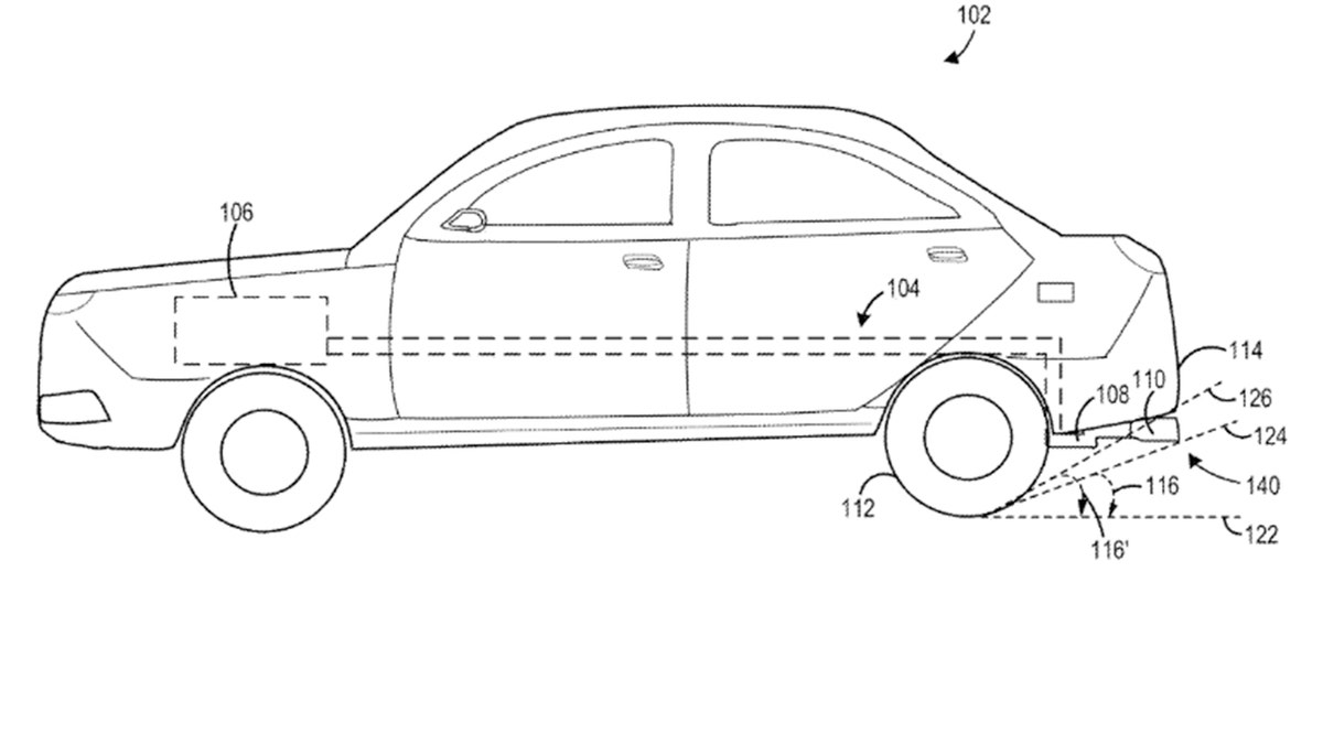 This simple patent drawing depicts how the rear departure angle is improved by retracting the tail pipe.