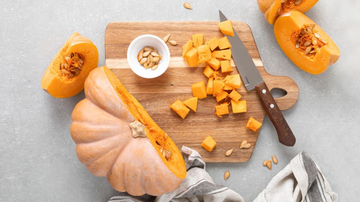 Pumpkins cut on a cutting board