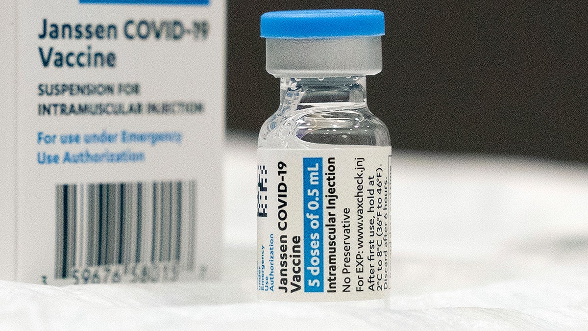 This photo from March shows a vial of the Johnson &amp; Johnson COVID-19 vaccine at a hospital in Bay Shore, New York. Now, Americans are eligible for booster shots.