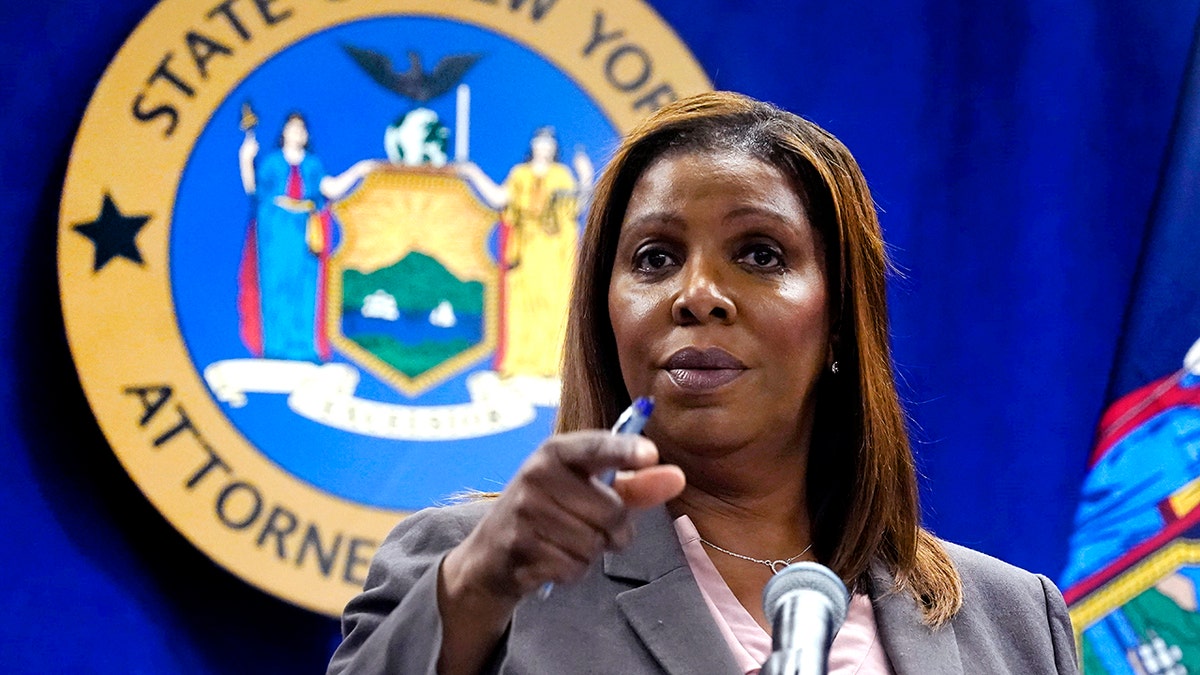 New York Attorney General Letitia James addresses a news conference at her office, in New York, Friday, May 21, 2021. (AP Photo/Richard Drew)
