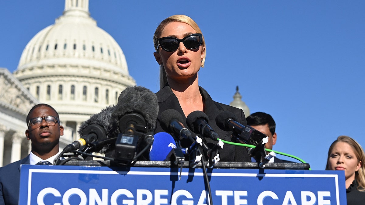 Paris Hilton speaks in front of the Capitol