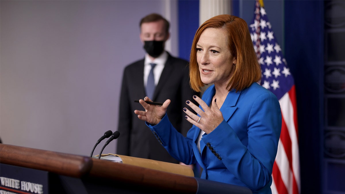 White House press secretary Jen Psaki claimed President Biden doesn’t "spend much time focused" on the anti-Biden rallying cry.