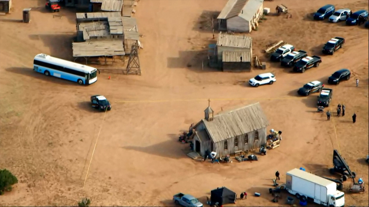 An aerial view of the film set on Bonanza Creek Ranch where Hollywood actor Alec Baldwin fatally shot cinematographer Halyna Hutchins.
