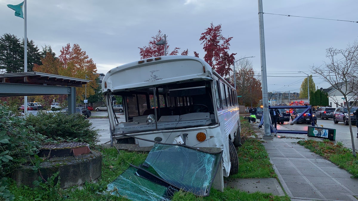 The suspect, who police believe is a bus service employee, was arrested shortly after wrecking into a light rail station construction site. 