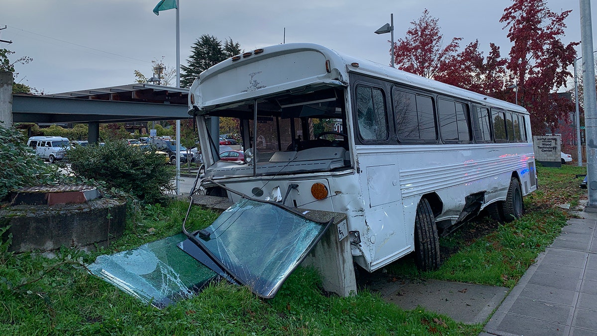 A Seattle man allegedly stole this 33,000-pound empty school bus and rammed into other vehciles during a police chase on Tuesday morning. 