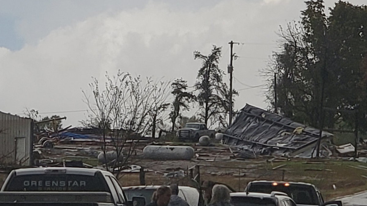 A tornado touched down in the small town of Purdin, northeast of Kansas City, around 5 p.m. local time, ripping some buildings apart.