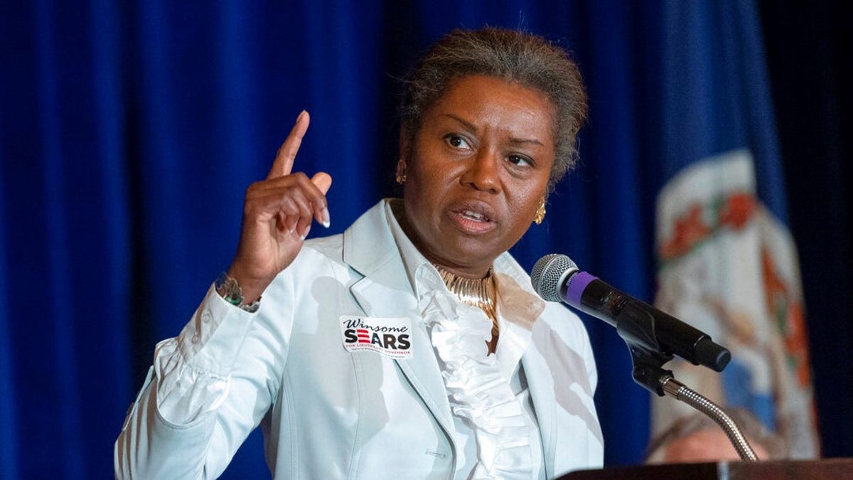 FILE - In this Sept. 1, 2021 file photo, Virginia Republican Lt. Governor candidate Winsome Sears addressing the Virginia FREE Leadership Luncheon in McLean, Va. Sears will face Democrat Hala Ayala in the November election. (AP Photo/Cliff Owen, File)